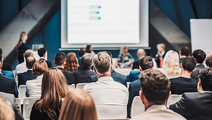 Image showing Round table discussion at business conference meeting event.. Audience at the conference hall. Business and entrepreneurship symposium.