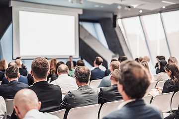 Image showing Round table discussion at business conference meeting event.. Audience at the conference hall. Business and entrepreneurship symposium.