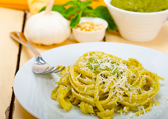 Image showing Italian traditional basil pesto pasta ingredients