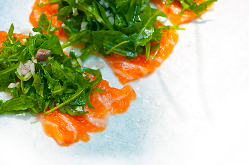 Image showing fresh salmon carpaccio