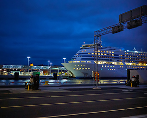 Image showing Ferry ready for loading cars and passengers in Stokholm, Sweden.