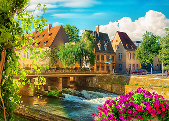 Image showing Strasbourg bridge at sunset