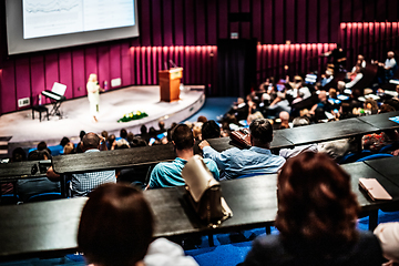 Image showing Woman giving presentation on business conference event.