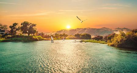 Image showing Sunset sun in Aswan