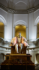 Image showing Stockholm, Sweden - November 6, 2018 : The enormous oak statue of King Gustav Vasa in Nordic museum in Stockholm, Sweden