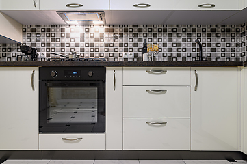 Image showing Black and white modern kitchen interior closeup