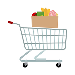 Image showing Shopping Cart With Bag Of Food Icon