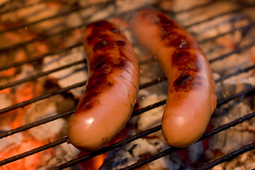 Image showing Sausages on grill