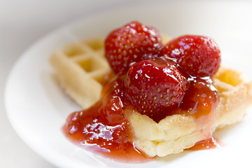 Image showing Waffle with strawberries