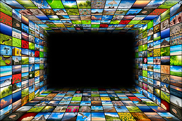 Image showing Abstract multimedia background composed of many images with copy