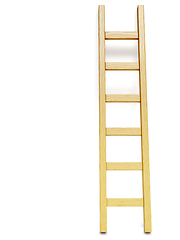 Image showing Wooden ladder near white wall