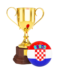 Image showing Gold trophy cup and soccer football ball with Croatia flag