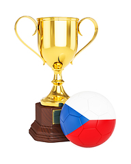 Image showing Gold trophy cup soccer football ball with Czech Republic flag