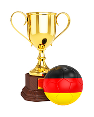 Image showing Gold trophy cup and soccer football ball with Germany flag