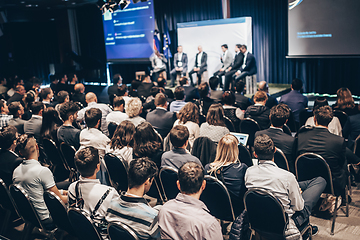 Image showing Round table discussion at business conference meeting event.. Audience at the conference hall. Business and entrepreneurship symposium.