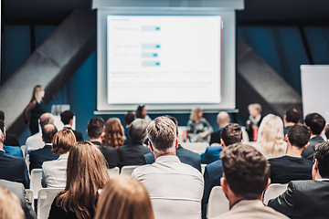 Image showing Round table discussion at business conference meeting event.. Audience at the conference hall. Business and entrepreneurship symposium.