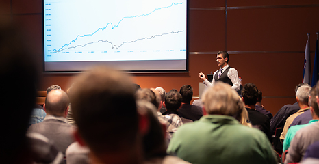 Image showing Business speaker giving a talk at business conference meeting event.