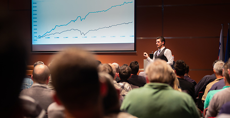 Image showing Business speaker giving a talk at business conference meeting event.