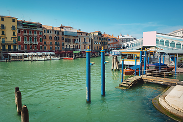 Image showing Gondolas by the bridge