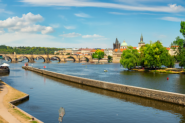 Image showing Vltava river and Charles bridge