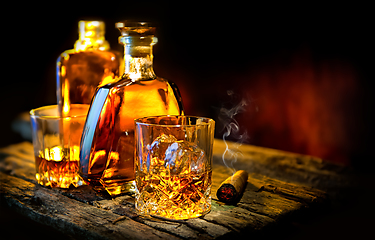 Image showing Whiskey on a wooden table