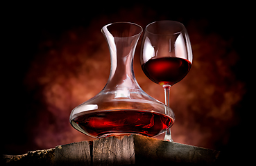 Image showing Wine in a decanter and glass