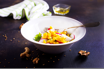 Image showing Food vegetable salad with corn and radish