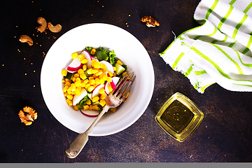 Image showing Food vegetable salad with corn and radish