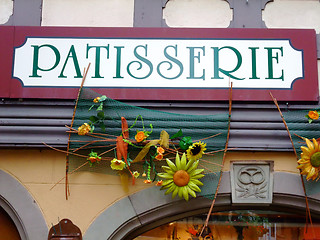 Image showing Outdoor sign of a french cake shop - France