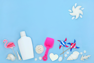 Image showing Suntan Lotion and Summer Beach Accessories