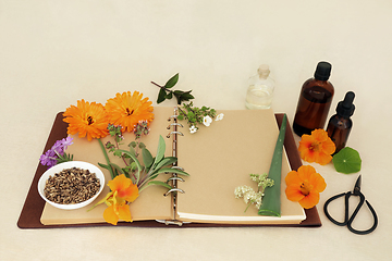 Image showing Natural Homeopathic Herbal Medicine with Flowers and Herbs