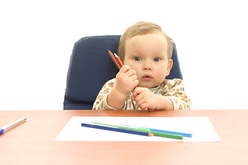 Image showing Baby with crayons