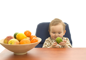 Image showing Babby and fruits