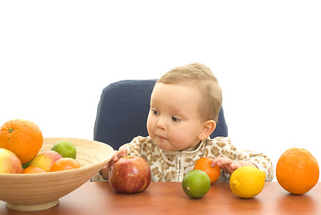 Image showing Babby and fruits