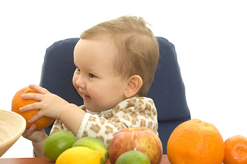 Image showing Babby and fruits