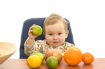 Image showing Babby and fruits