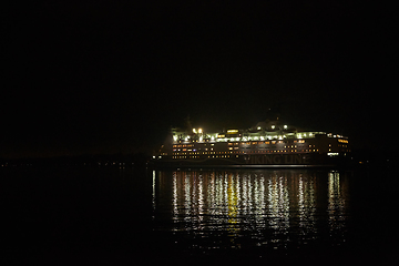 Image showing Stockholm, Sweden - November 6, 2018: Amorella from the Viking Line company embarking to the port in Stockholm