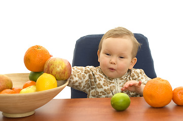 Image showing Babby and fruits