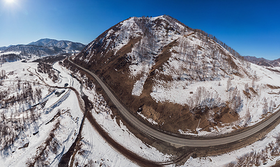 Image showing Aerial view of a winter road