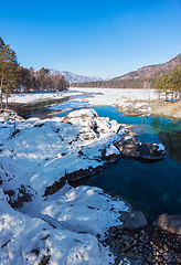 Image showing Aerial view of winter blue lakes