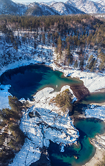 Image showing Aerial view of winter blue lakes