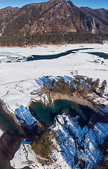 Image showing Aerial view of winter blue lakes