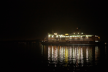 Image showing Stockholm, Sweden - November 6, 2018: Amorella from the Viking Line company embarking to the port in Stockholm