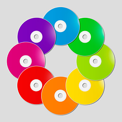 Image showing Colorful rainbow CD - DVD in a circle shape on grey background