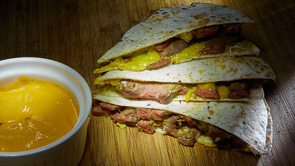 Image showing Fresh hot perfectly made mexican quesadilla delicious international food.
