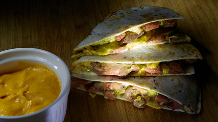 Image showing Fresh hot perfectly made mexican quesadilla delicious international food.