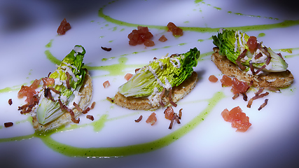 Image showing Caesar salad on table. Healthy food style