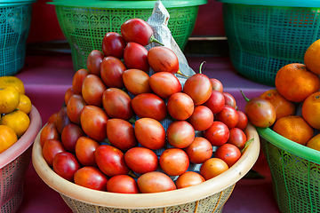 Image showing Tamarillo, fruit in plastic basket