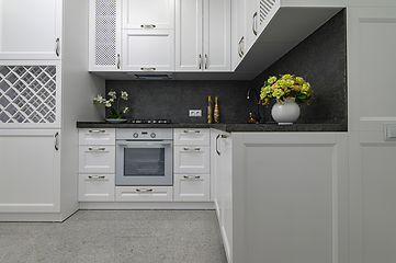 Image showing Luxury well designed modern black and white kitchen