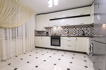 Image showing Black and white modern kitchen interior